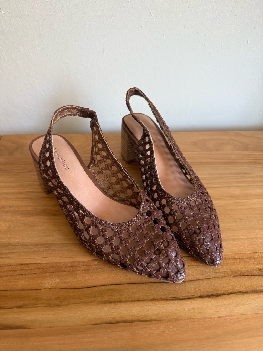 Anthropologie salt + umber Braided Slingback Block Heel Pumps in Brown